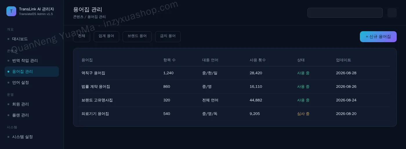 AI 번역 관리자·용어집 관리