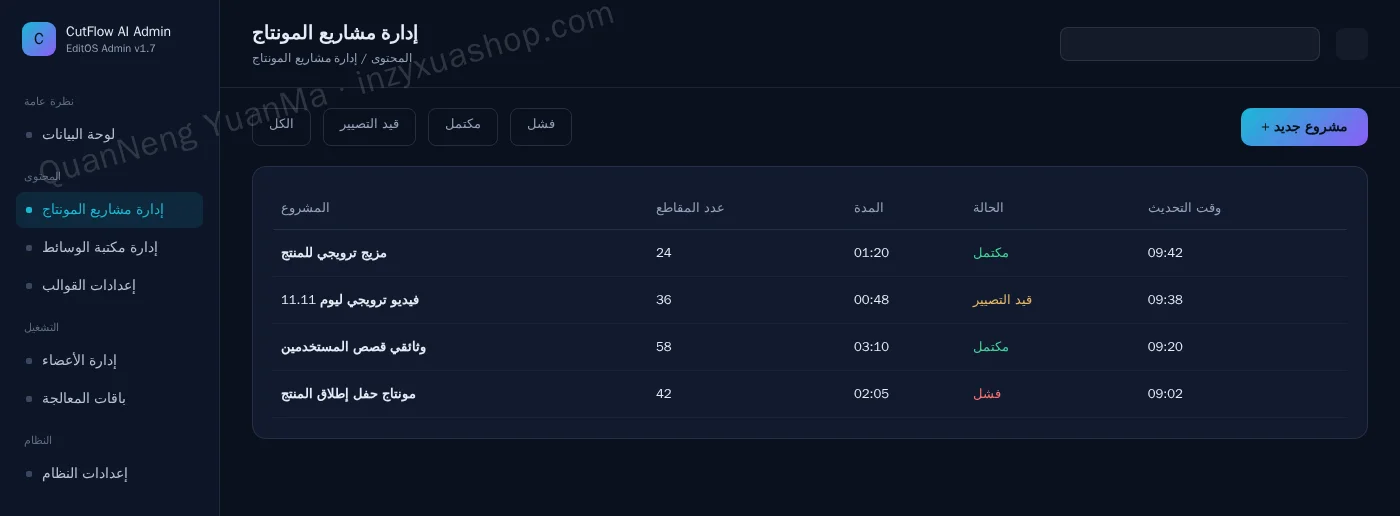 لوحة إدارة المشاريع