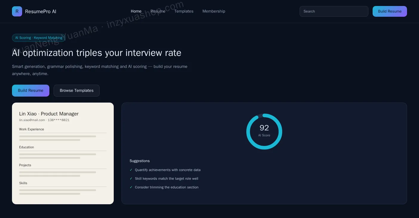 AI resume builder frontend home
