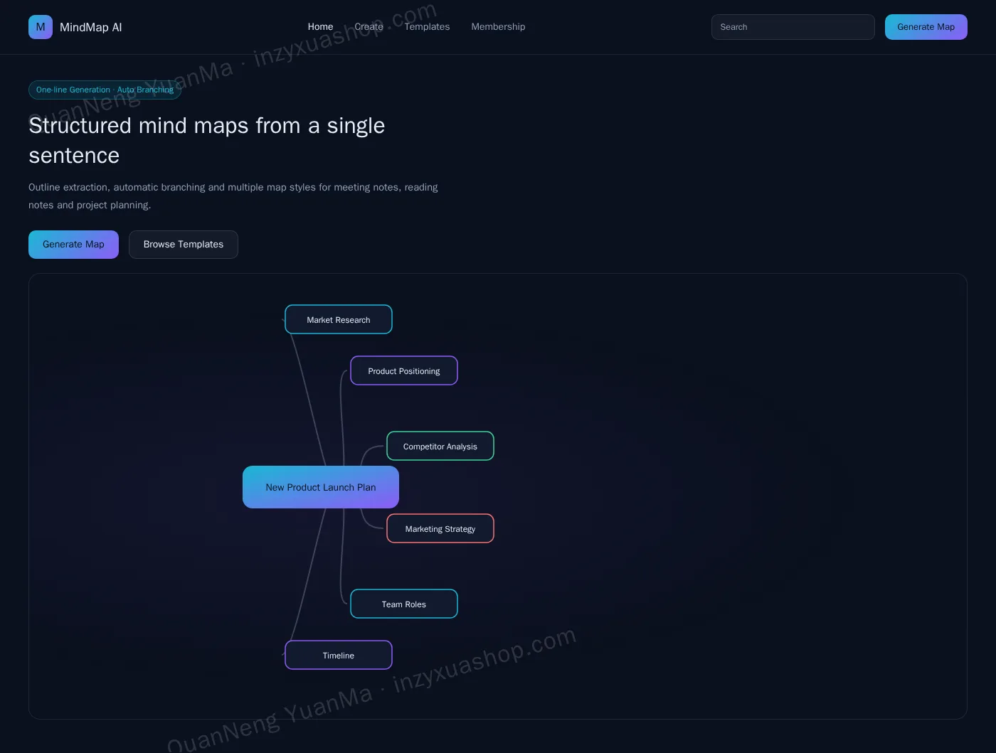 AI mind map frontend home