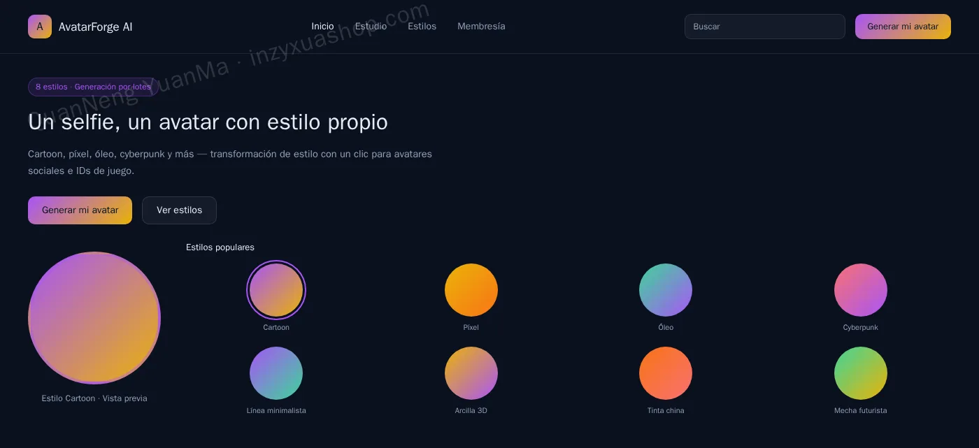 Frontend del generador de avatares con IA