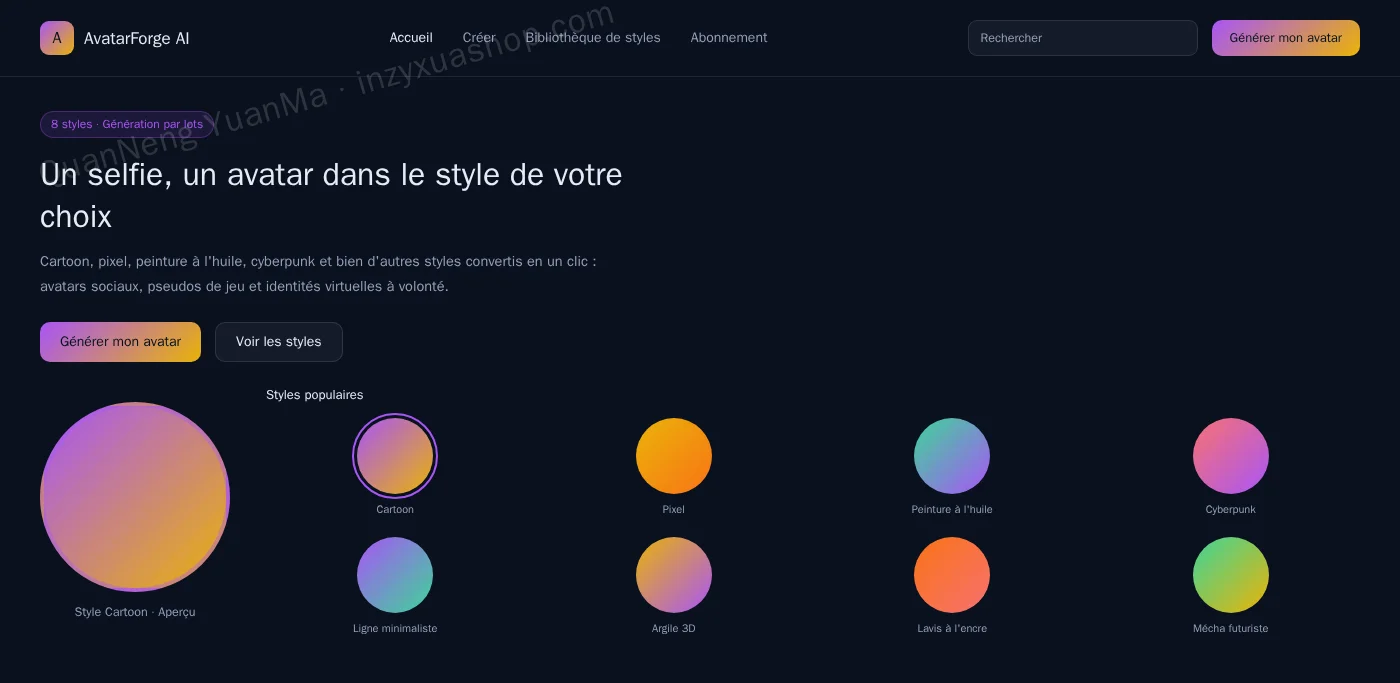 Frontend du générateur d'avatars par IA