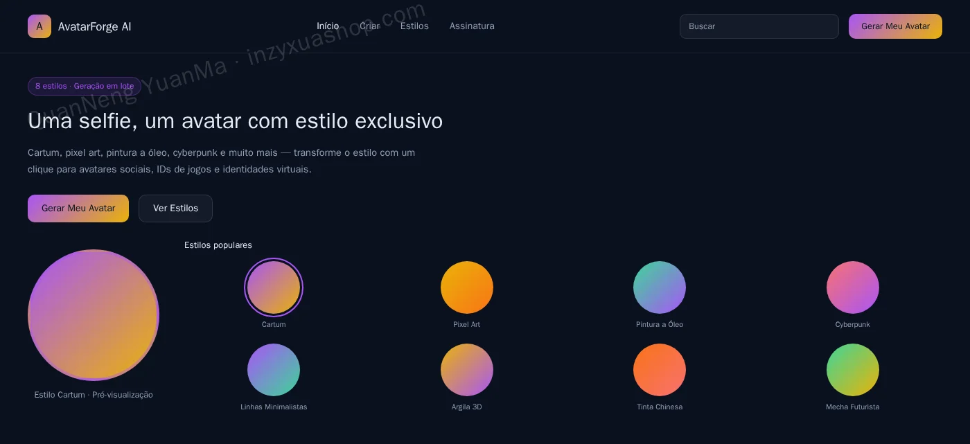 Frontend do gerador de avatares com IA