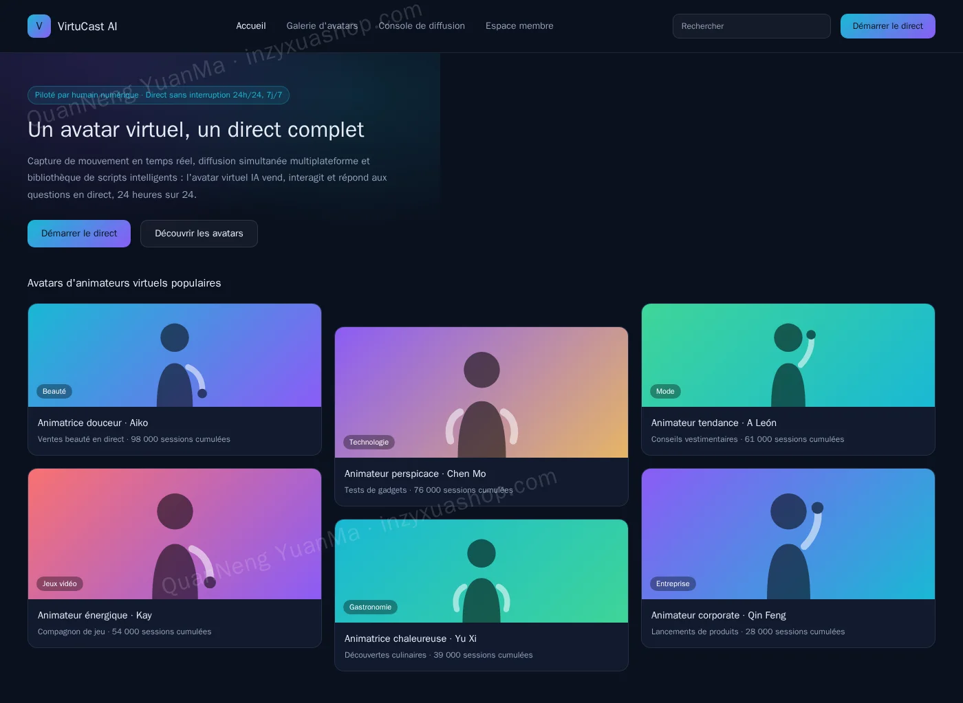 Frontend de streaming en direct avec avatar IA
