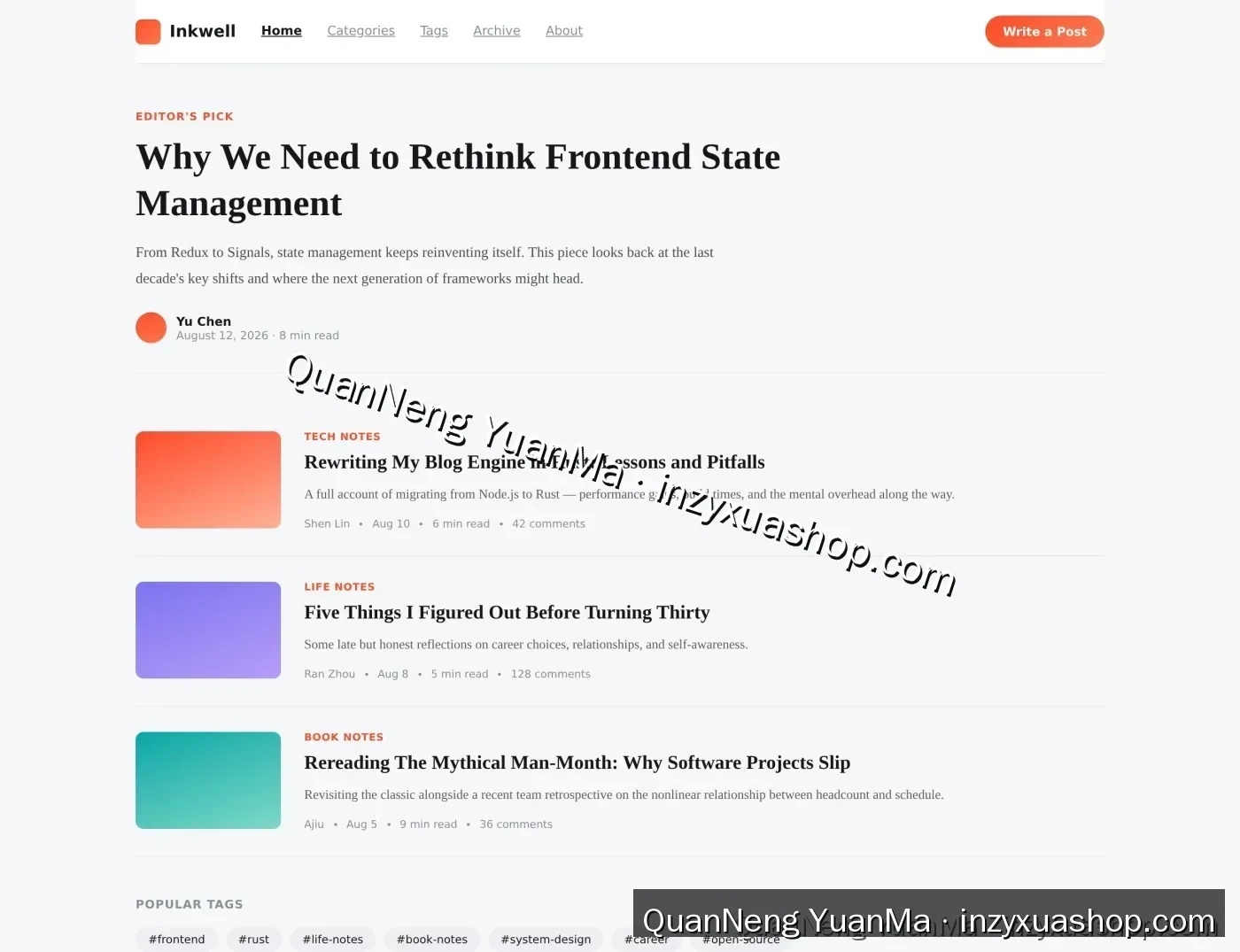 Blog system frontend homepage