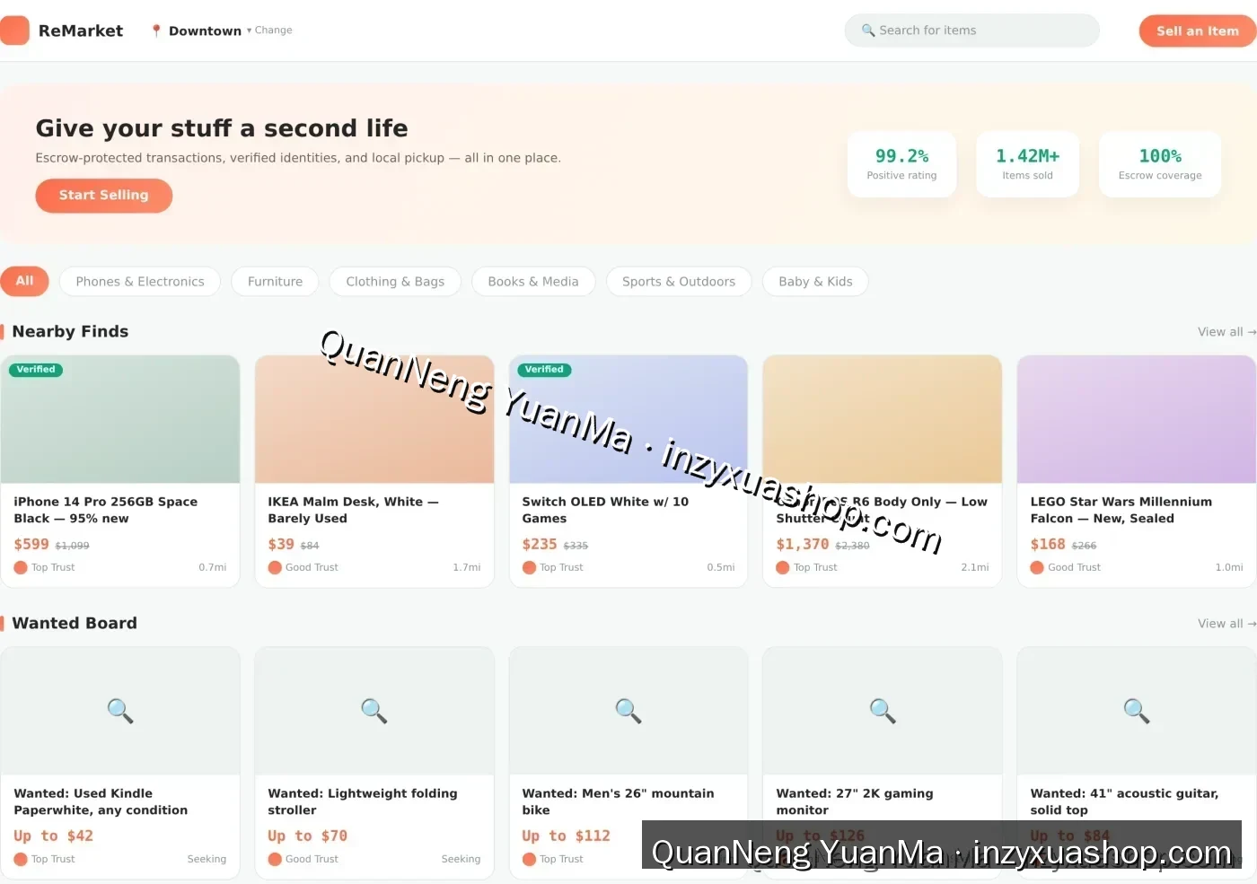 Second-hand marketplace frontend homepage