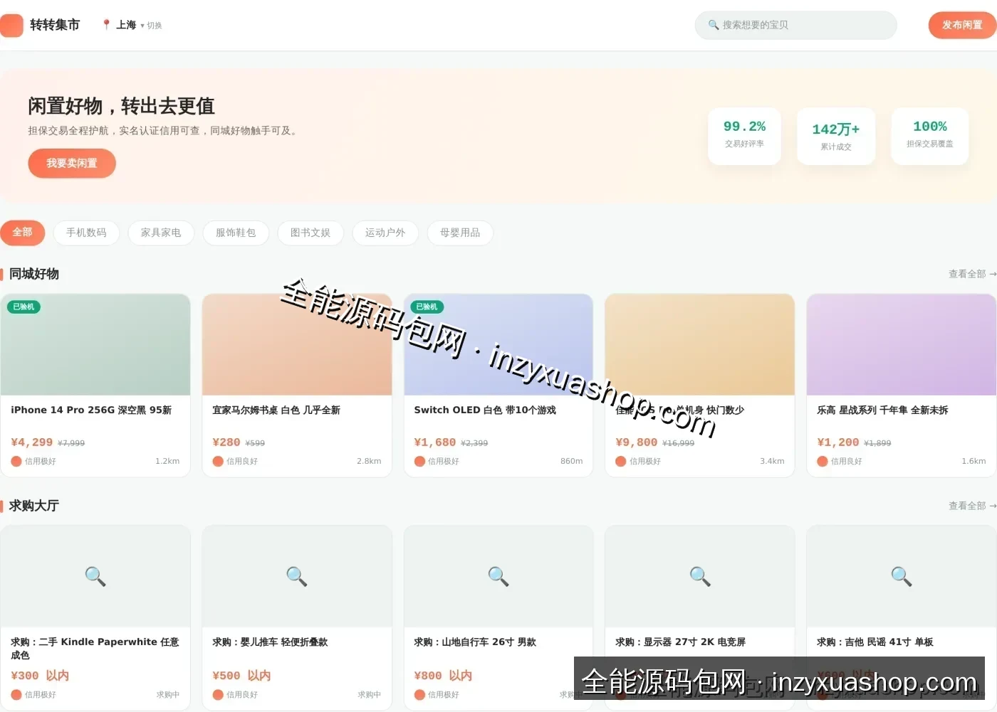 二手交易平台前台首页截图