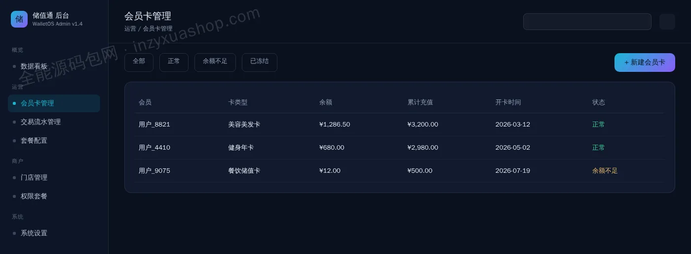 会员储值系统后台会员卡管理