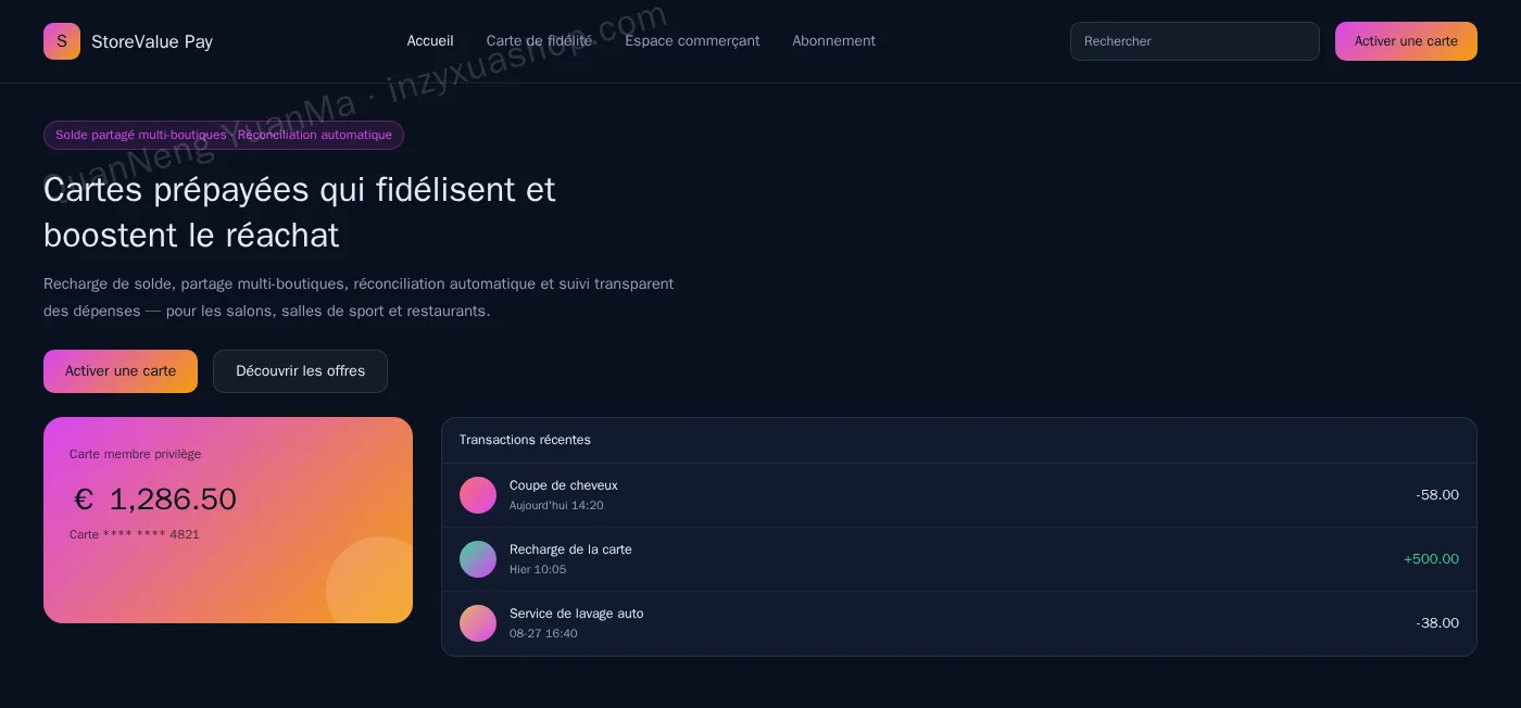 Frontend de la carte prépayée membre
