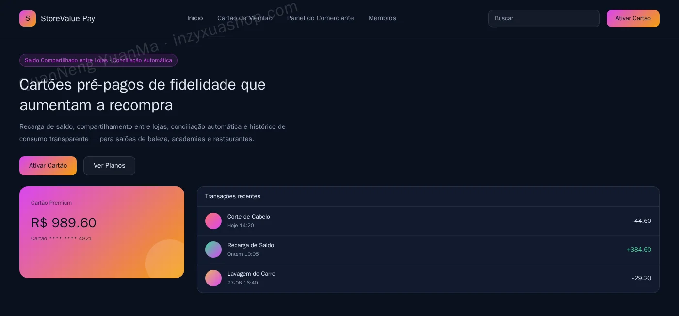 Frontend de cartão pré-pago de fidelidade
