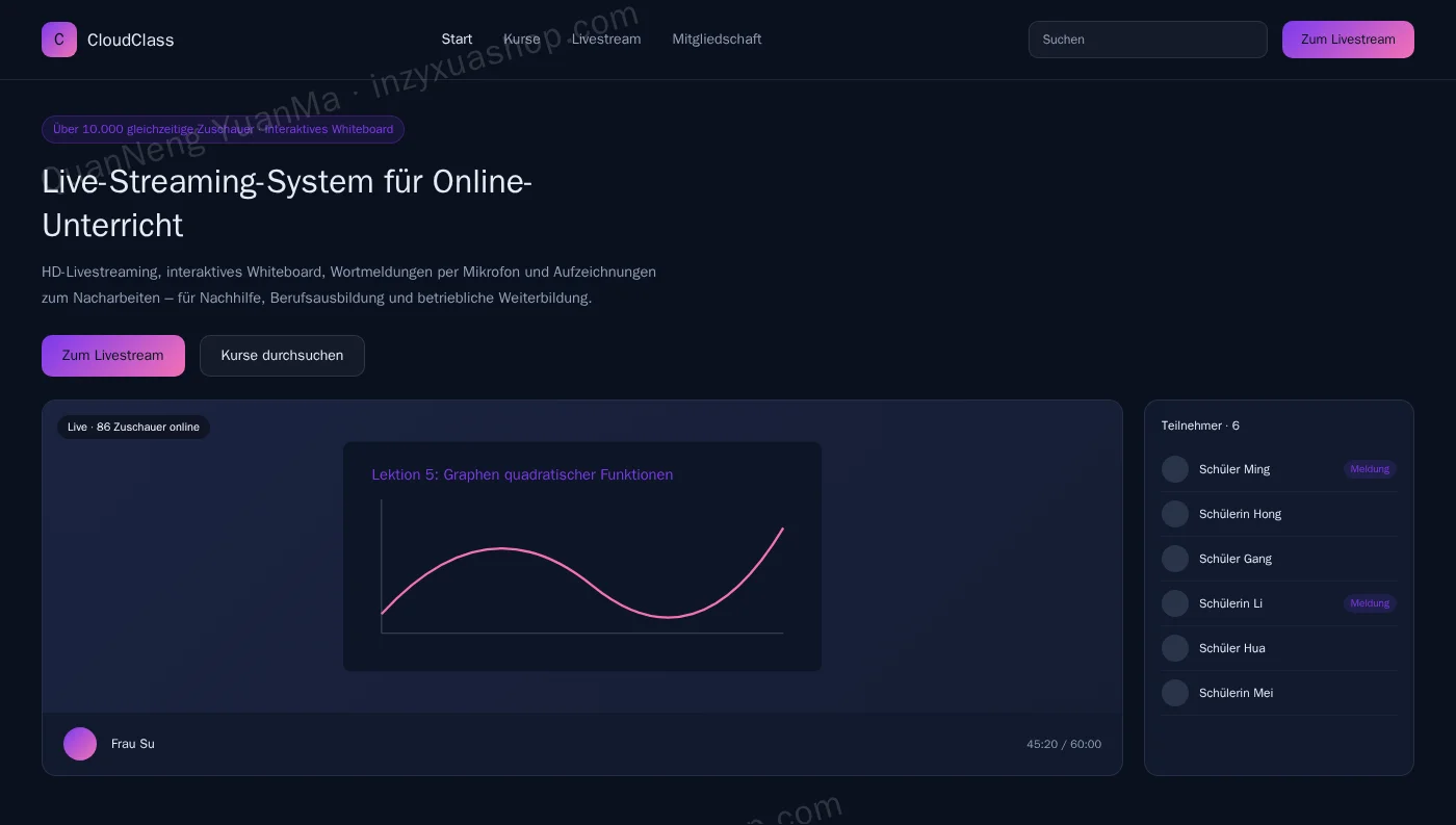 Frontend des Online-Live-Unterrichts