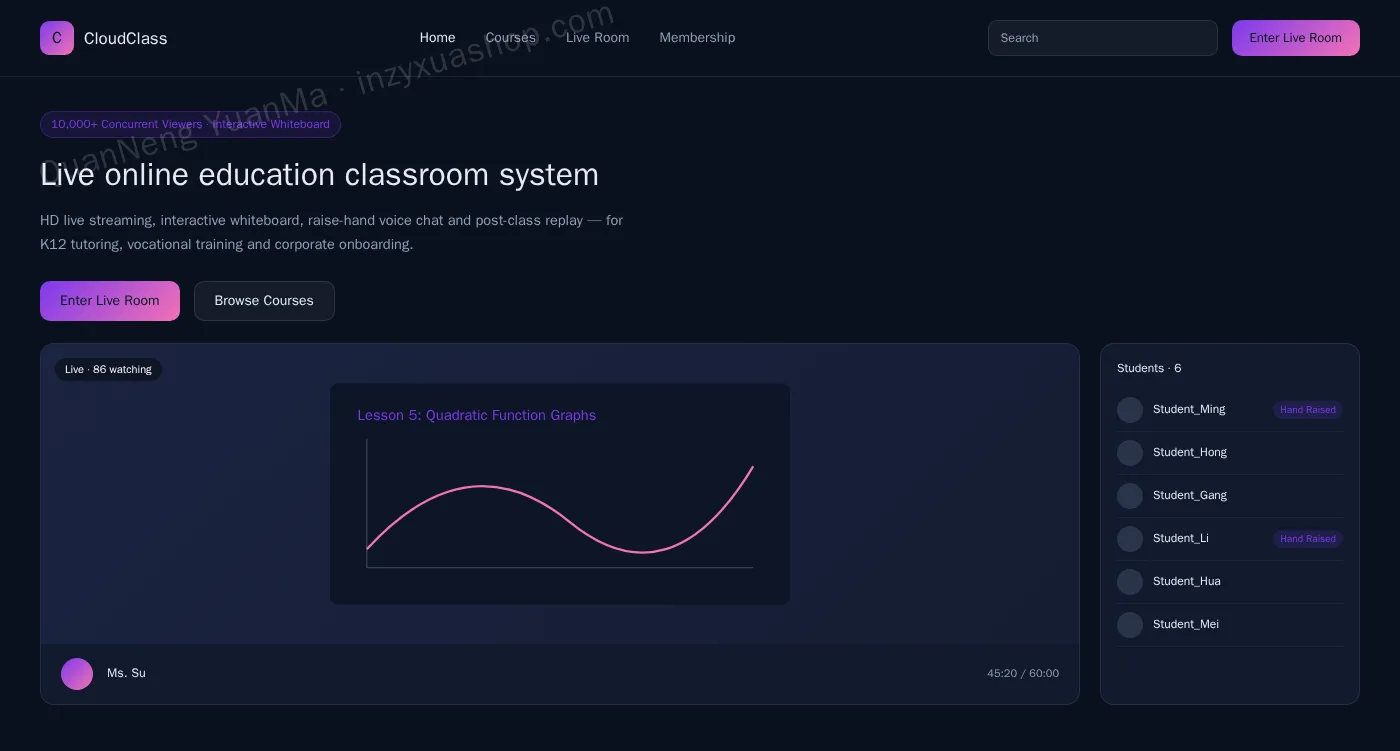 Live online classroom frontend home