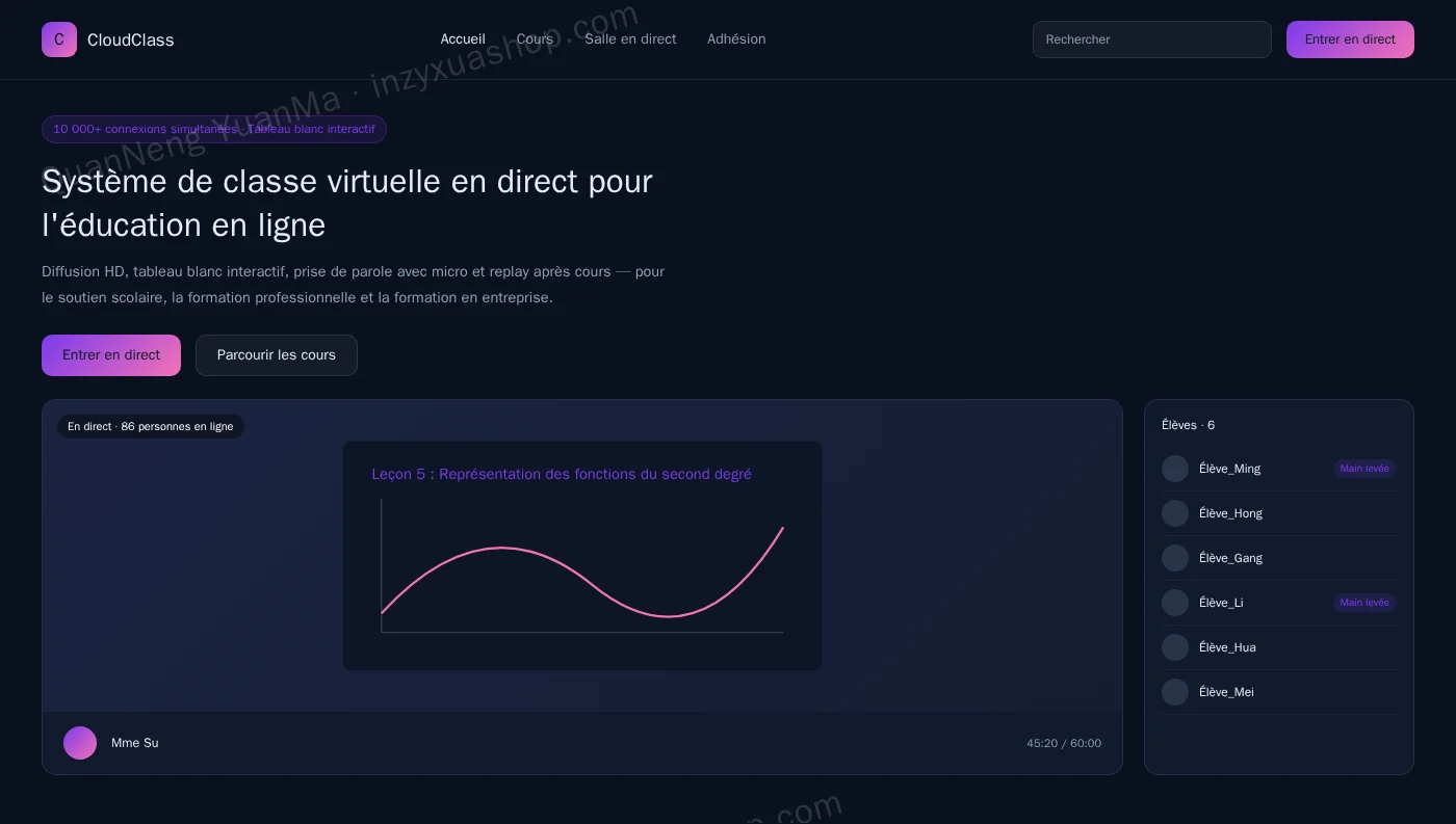 Frontend de la classe en direct en ligne
