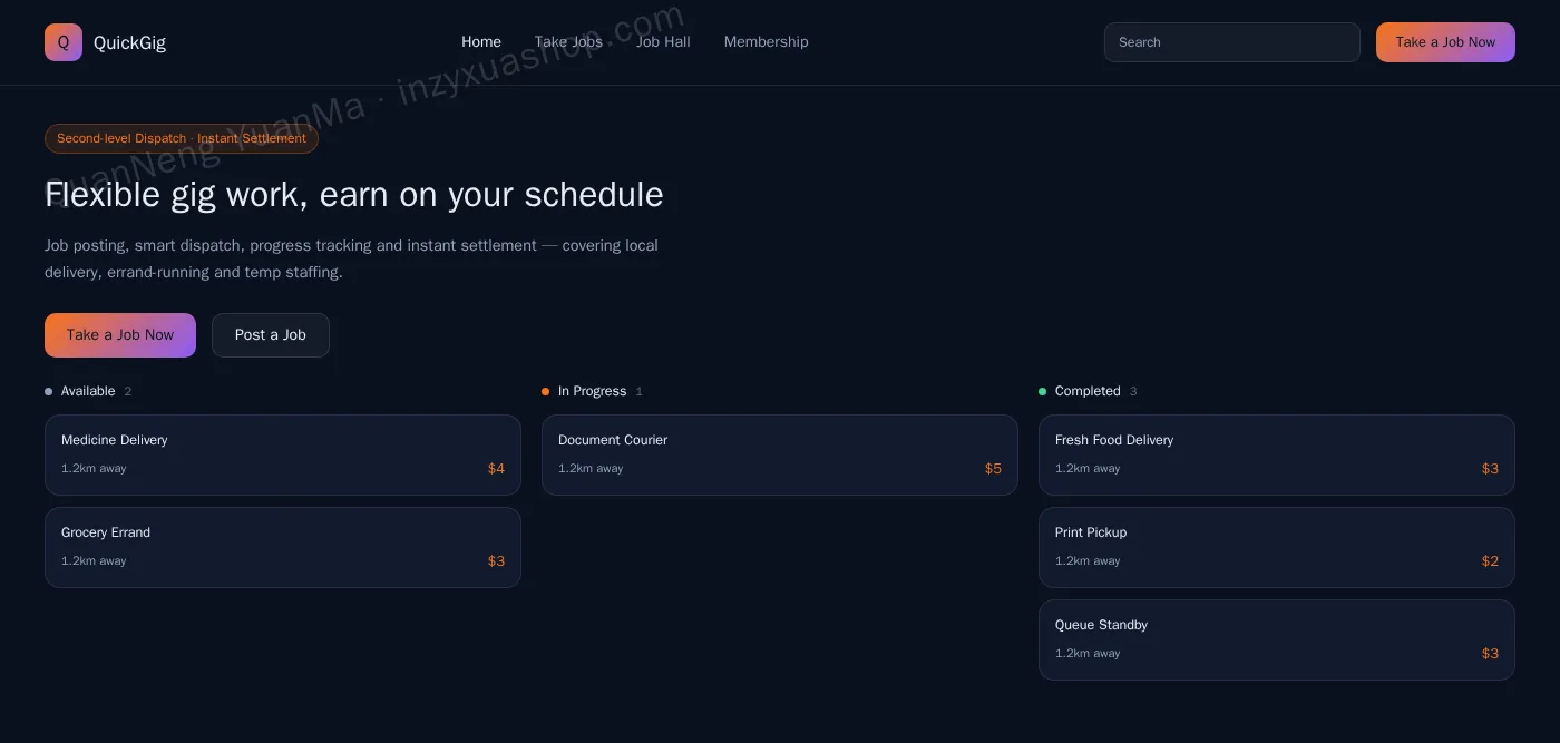 Gig economy platform frontend home