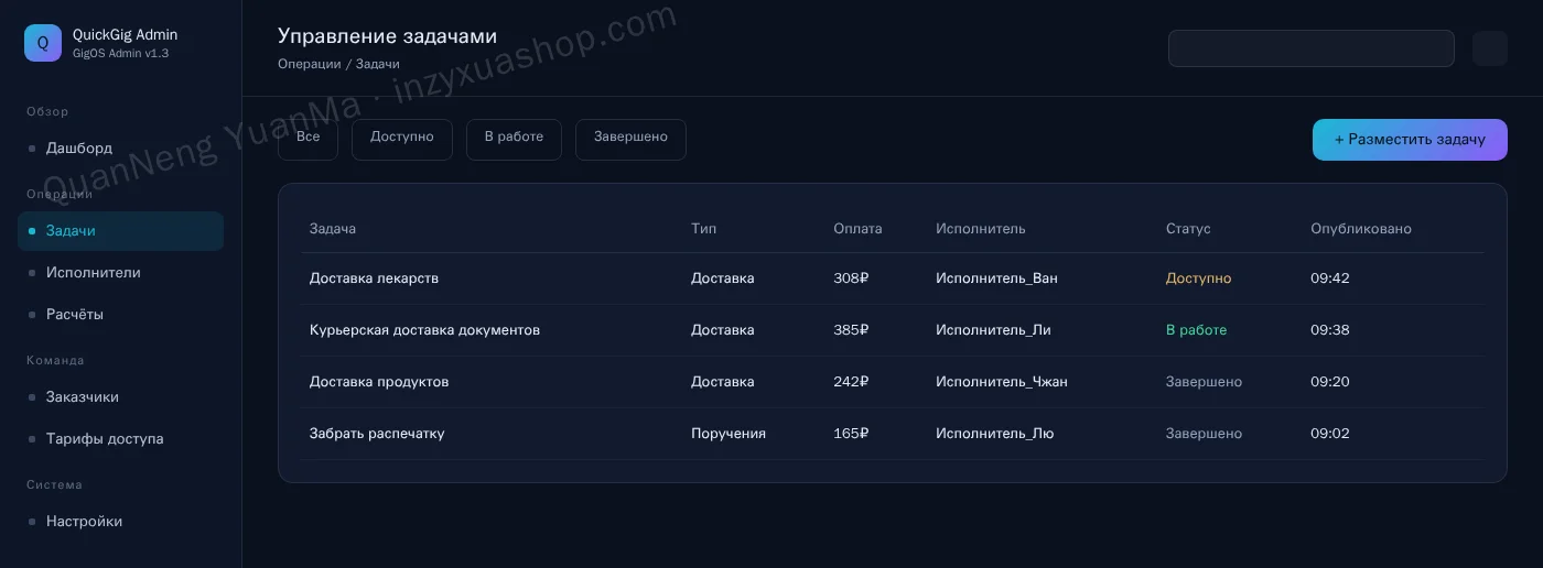 Админка управления заданиями