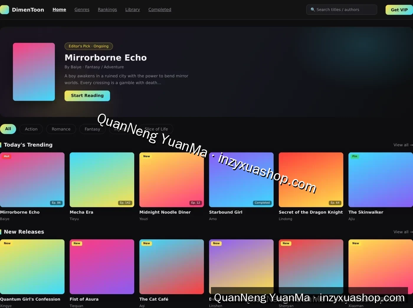 Comic website frontend homepage