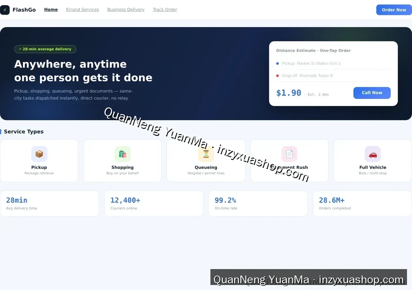Errand delivery website frontend homepage