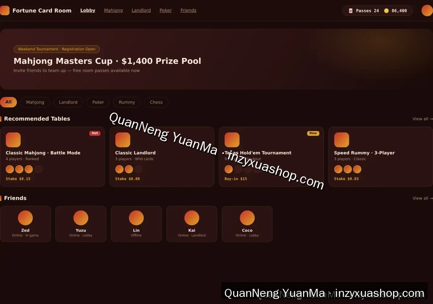 Chess and card games frontend screenshot