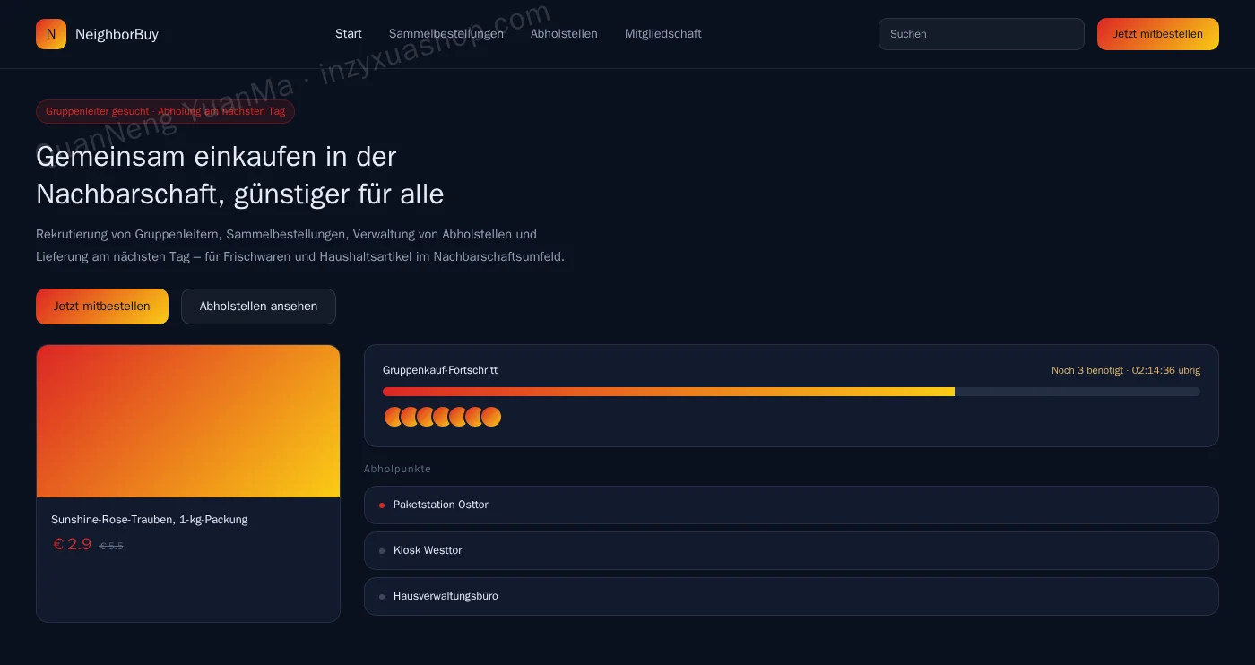 Frontend des Nachbarschafts-Gruppeneinkaufs