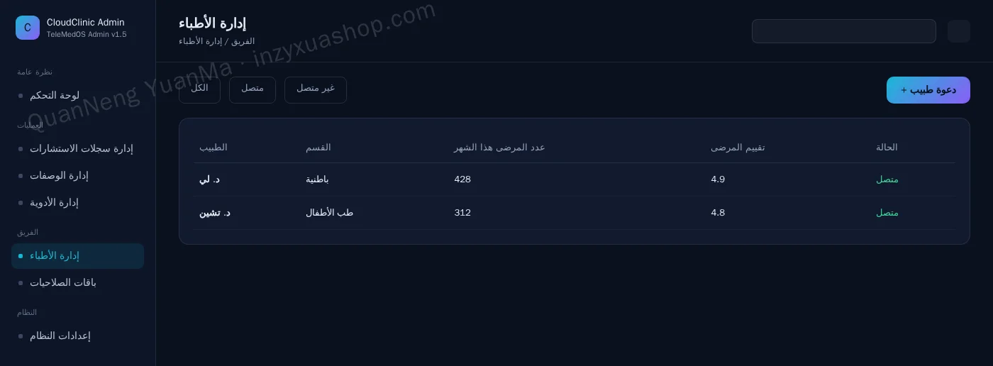 لوحة تحكم إدارة الأطباء