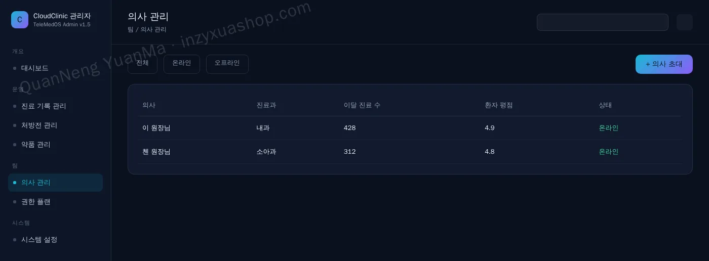 비대면 진료 플랫폼 관리자·의사 관리
