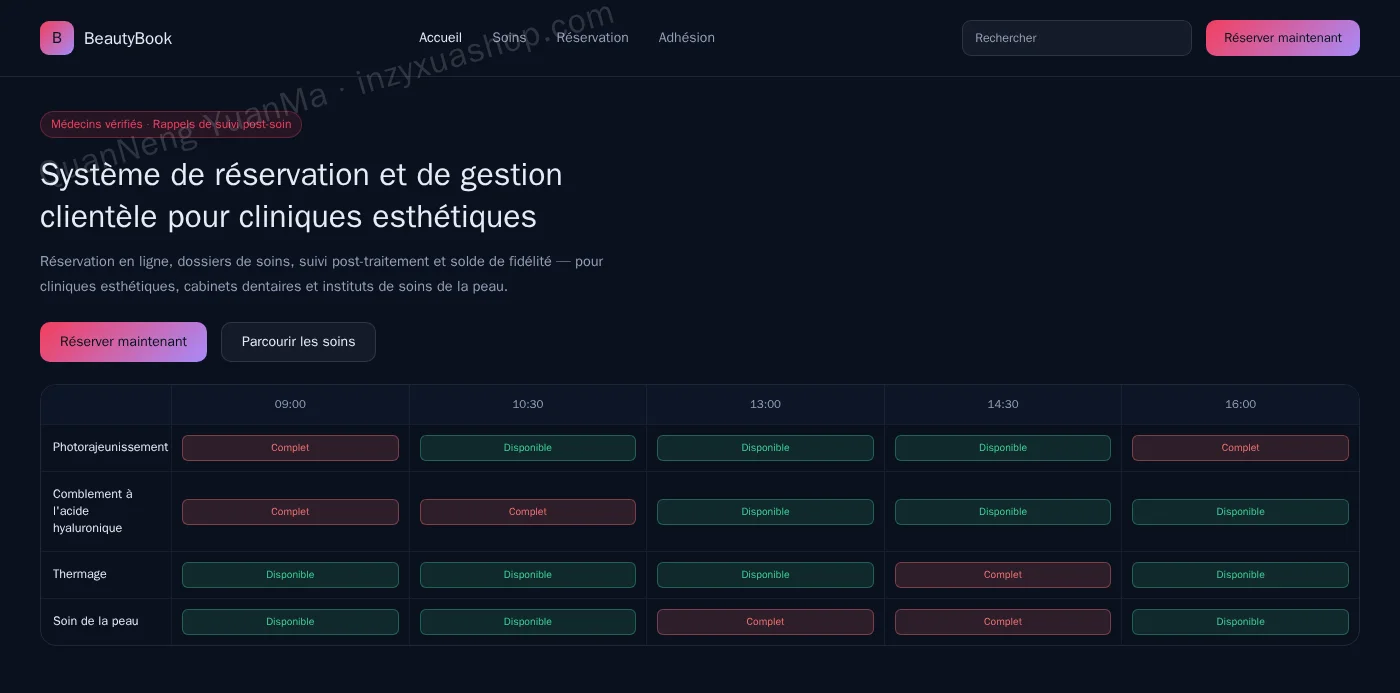 Frontend de réservation pour cliniques esthétiques