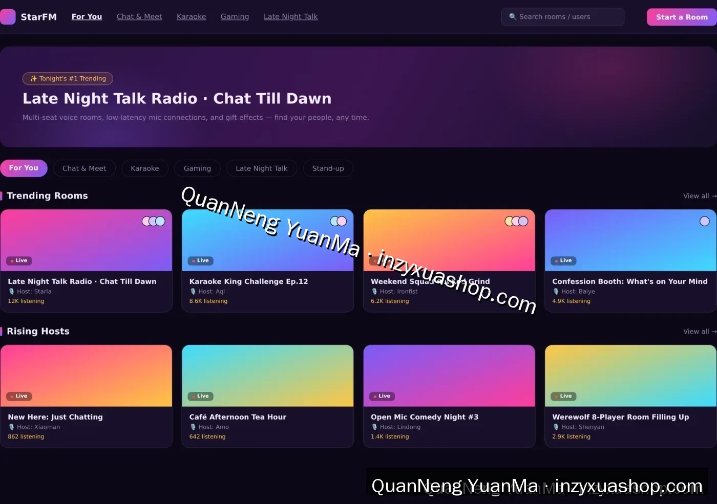 Voice social platform frontend homepage