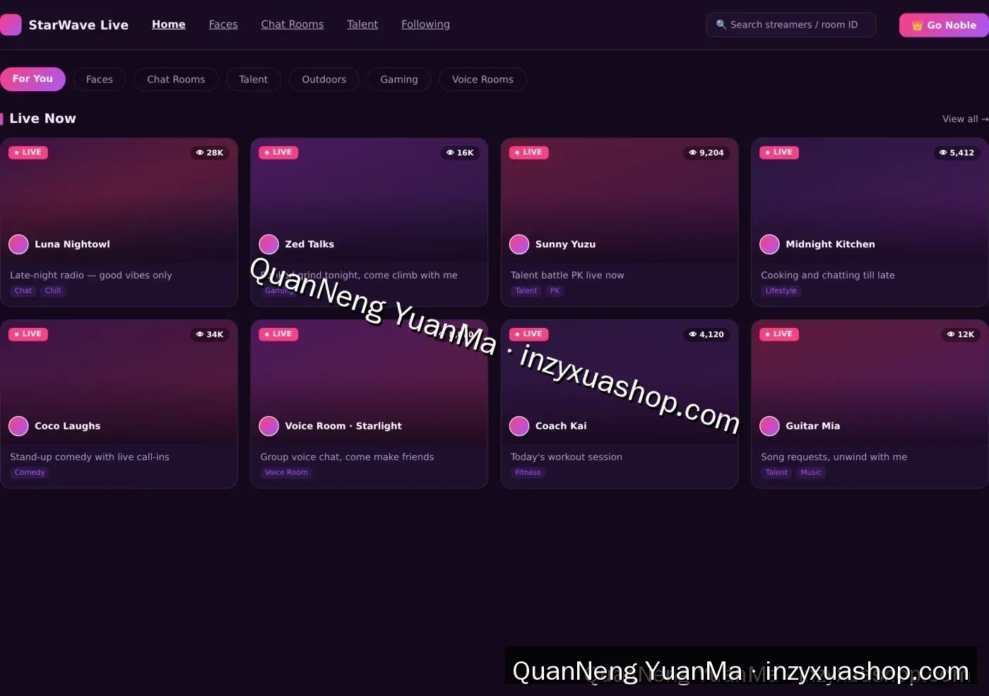 Live streaming website frontend screenshot